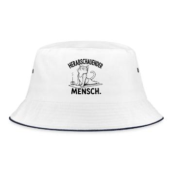 Herabschauender Mensch – Yoga Katze - Bucket Hat - Weiß/Navy - Vorne