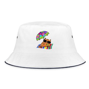 Cool cat on vacation with parasol - Bucket Hat - white/navy - Front