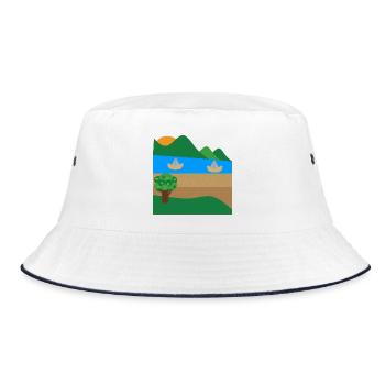Lakeside Boats and Mountains - Bucket Hat - white/navy - Front