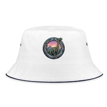 Brachiosaurus in the volcanic ring - Bucket Hat - white/navy - Front