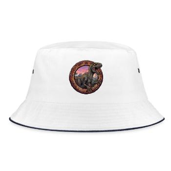 Velociraptor in the volcanic ring at sunset - Bucket Hat - white/navy - Front
