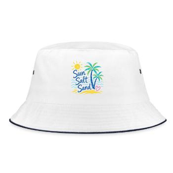 Sun Salt Sand – Sommer Strand Palmen Design - Bucket Hat - Weiß/Navy - Vorne