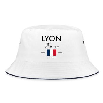 Lyon Frankreich Koordinaten Reise Souvenir - Bucket Hat - Weiß/Navy - Vorne