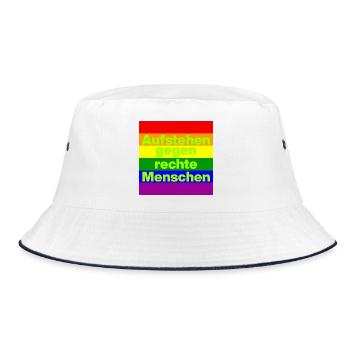 AUFSTEHEN GEGEN RECHTE MENSCHEN NIE WIEDER, NO NZS - Bucket Hat - Weiß/Navy - Vorne