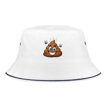 Brown Comic Dog Poop with Flies – Humorous - Bucket Hat - white/navy - Front