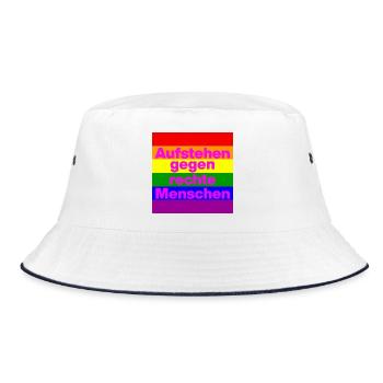 AUFSTEHEN GEGEN RECHTE MENSCHEN, WAHL, NO AFD - Bucket Hat - Weiß/Navy - Vorne