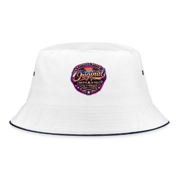 Retro 1980s Neon Synthwave Original 1986 Badge - Bucket Hat - white/navy - Front