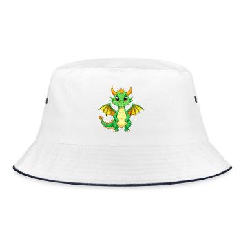 Kleiner grüner Drache mit Flügeln – Fantasy Motiv - Bucket Hat - Weiß/Navy - Vorne