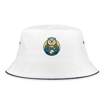 Groundhog Kawaii Mascot Cartoon Clipart Logo Badge - Bucket Hat - white/navy - Front