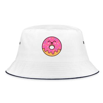 Kawaii Donut Smile Print - Bucket Hat - white/navy - Front