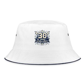 30 Jahre – Level läuft - Bucket Hat - Weiß/Navy - Vorne