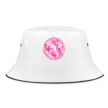 Knallpinke Discokugel - Bucket Hat - Weiß/Navy - Vorne