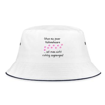 OHNE KATZENHAARE, KATZE, CATLOVER, KATZEN, CAT - Bucket Hat - Weiß/Navy - Vorne
