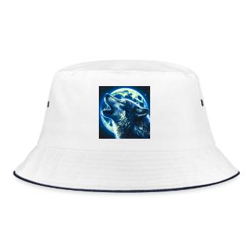 Wolf heult zum Vollmond - Bucket Hat - Weiß/Navy - Vorne