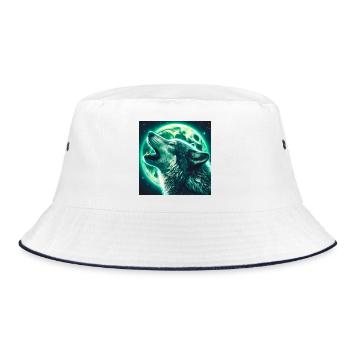 Wolf heult zum Vollmond - Bucket Hat - Weiß/Navy - Vorne