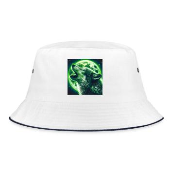 Wolf heult zum Vollmond - Bucket Hat - Weiß/Navy - Vorne