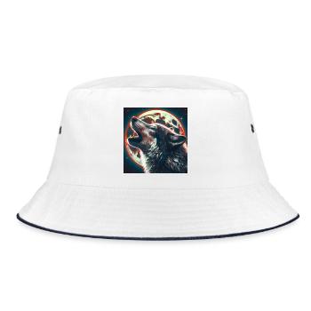 Wolf heult zum Vollmond - Bucket Hat - Weiß/Navy - Vorne