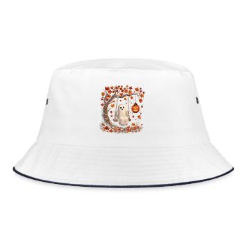 Halloween Ghost on Swing with Pumpkin Autumn - Bucket Hat - white/navy - Front