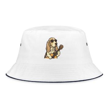 Hippy Beagle Guitar Dog Cool Design - Bucket Hat - white/navy - Front