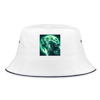 Wolf heult zum Vollmond - Bucket Hat - Weiß/Navy - Vorne