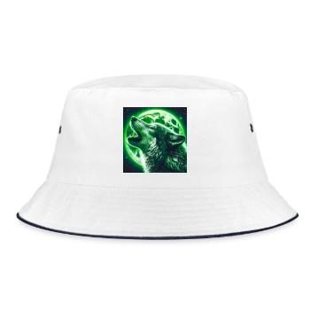 Wolf heult zum Vollmond - Bucket Hat - Weiß/Navy - Vorne