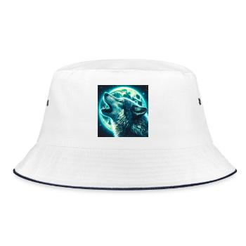 Wolf heult zum Vollmond - Bucket Hat - Weiß/Navy - Vorne