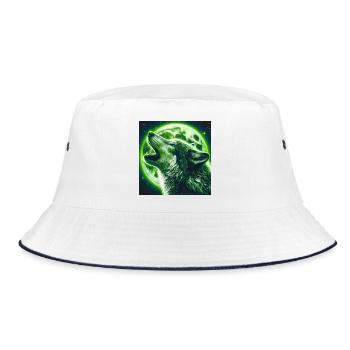 Wolf heult zum Vollmond - Bucket Hat - Weiß/Navy - Vorne