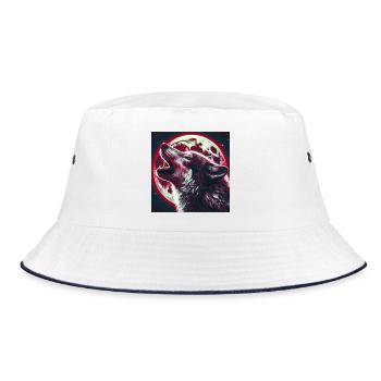 Wolf howls at the Full Moon - Bucket Hat - white/navy - Front