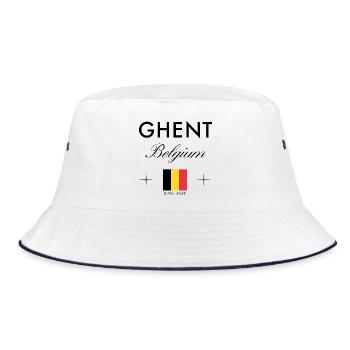 Gent Belgien Koordinaten Reise Souvenir - Bucket Hat - Weiß/Navy - Vorne