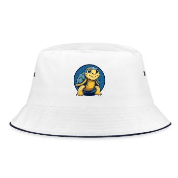 Turtle Kawaii Mascot Cartoon Clipart Logo Badge - Bucket Hat - white/navy - Front