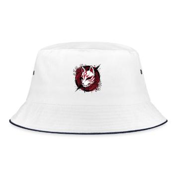 Masque Kitsune Rouge dans le style anime - Bob - blanc/marine - Devant