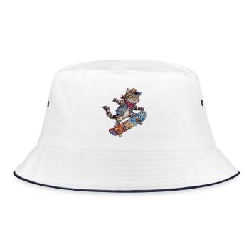 Cool Skater Cat Skateboard Design - Bucket Hat - white/navy - Front