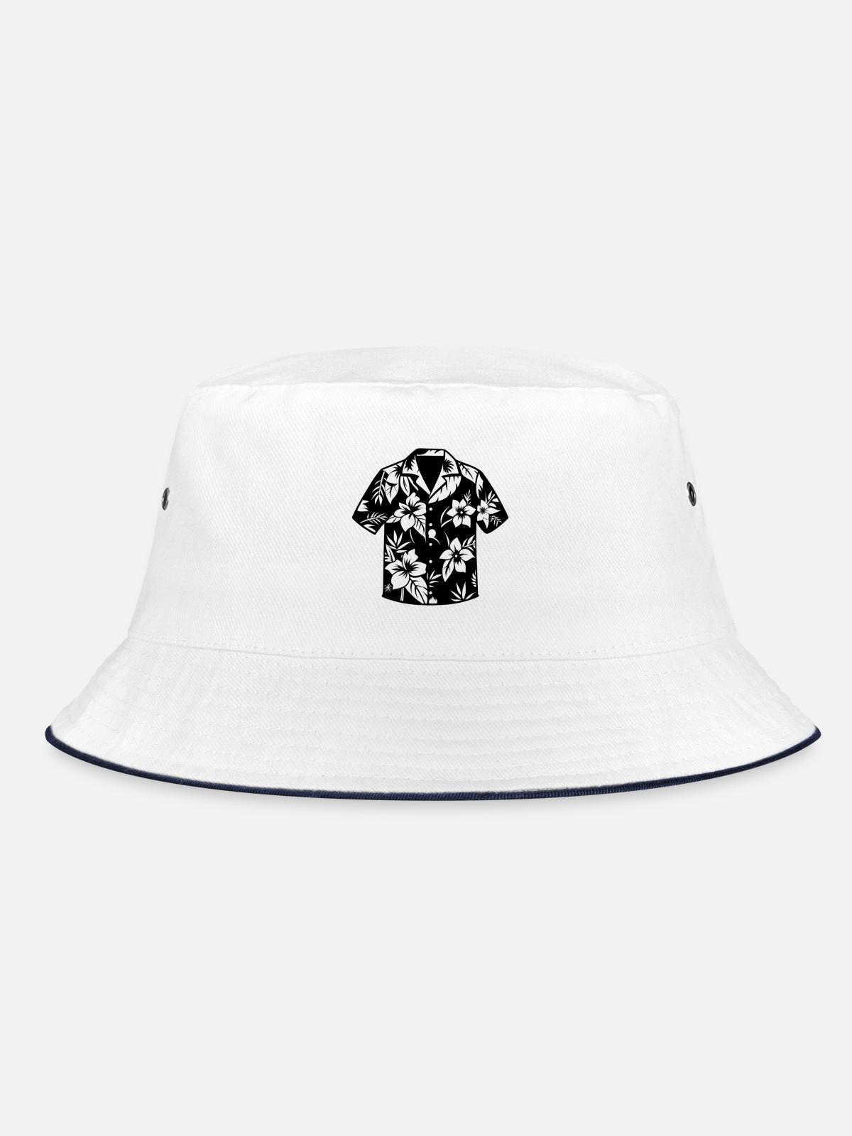 Hawaiihemd - Bucket Hat - Weiß/Navy - Vorne