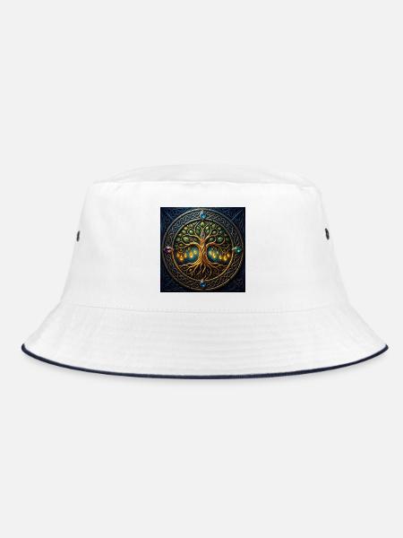 Mystic Tree mit Juwelen und Knoten - Bucket Hat - Weiß/Navy - Vorne