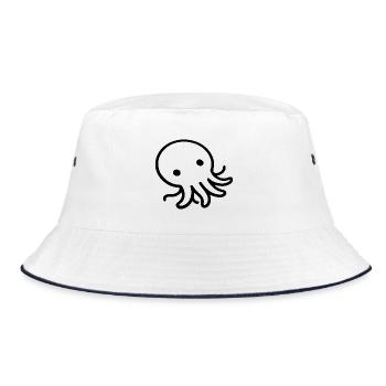 Reclining Octopus One Line Sea Motif - Bucket Hat - white/navy - Front