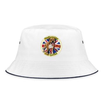 Red Staffie on English Flag Background - 014 - Bucket Hat - white/navy - Front