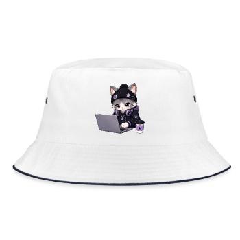 Purple and black coder cat - Bucket Hat - white/navy - Front