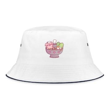 Funny Pig Relaxing in Steamboat Hotpot Hot Tub - Bucket Hat - white/navy - Front