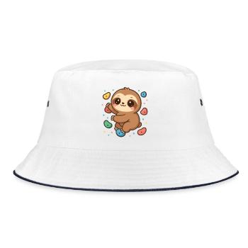 Süßes Kawaii Faultier beim Klettern & Bouldern - Bucket Hat - Weiß/Navy - Vorne