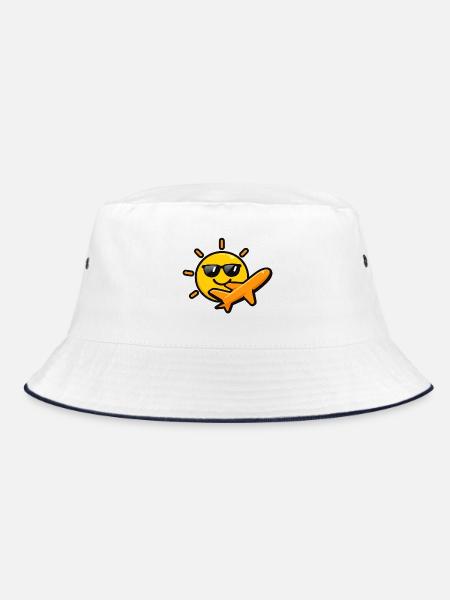 Lustiges Urlaub Motiv mit Flugzeug & Sonne - Bucket Hat - Weiß/Navy