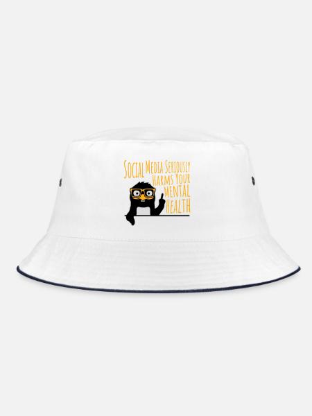 Social Media Seriously Harms Mental Health Pinguin - Bucket Hat - Weiß/Navy - Vorne
