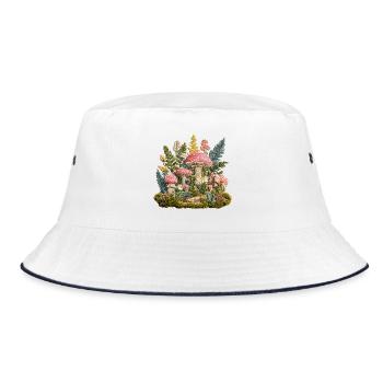 Forest Mushroom Embroidery Flora Patch - Bucket Hat - white/navy - Front