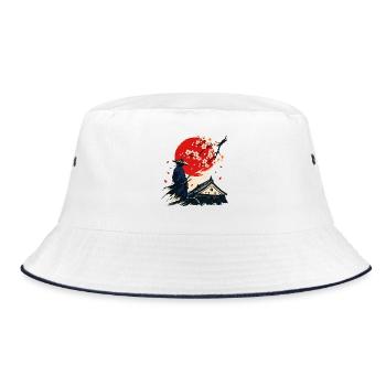 Samurai under cherry blossoms - Bucket Hat - white/navy - Front