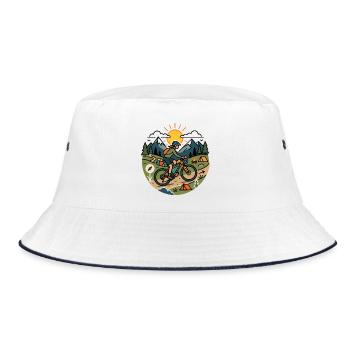 Mountain Bikepacking Adventure Badge T-Shirt - Bucket Hat - white/navy - Front