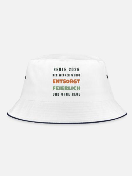 Rente 2026 Der Wecker wurde entsorgt - Spruch - Bucket Hat - Weiß/Navy - Vorne