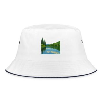 Forest reflections on a peaceful lake - Bucket Hat - white/navy - Front