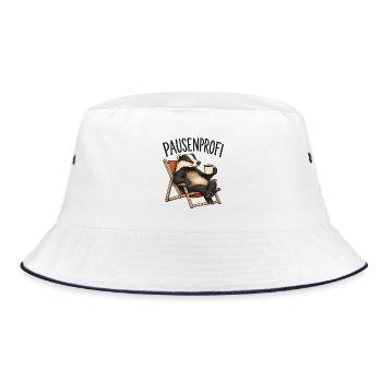 Pausenprofi Badger mit Kaffee - Bucket Hat - Weiß/Navy - Vorne
