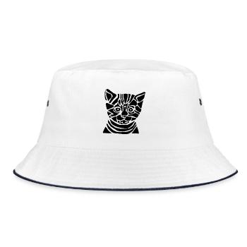 Black Graphic Cat – Geometric Portrait - Bucket Hat - white/navy - Front