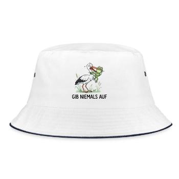 Gib niemals auf! – Lustiger Storch & Frosch - Bucket Hat - Weiß/Navy - Vorne