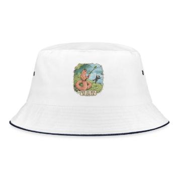 Wie du mir, so ich dir – Wurm angelt Angler - Bucket Hat - Weiß/Navy - Vorne